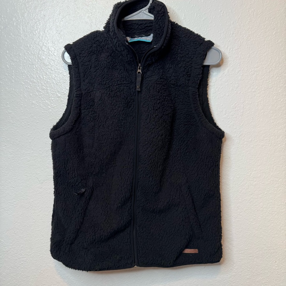 Free Country Black Teddy Sherpa Zip Up Vest Size Large Gorpcore Layering Cozy